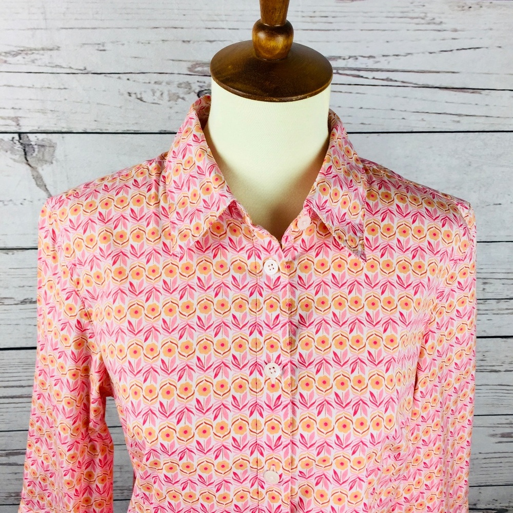 Talbots pink peach floral design 3/4 sleeve